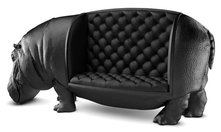 Черный диван в виде бегемота